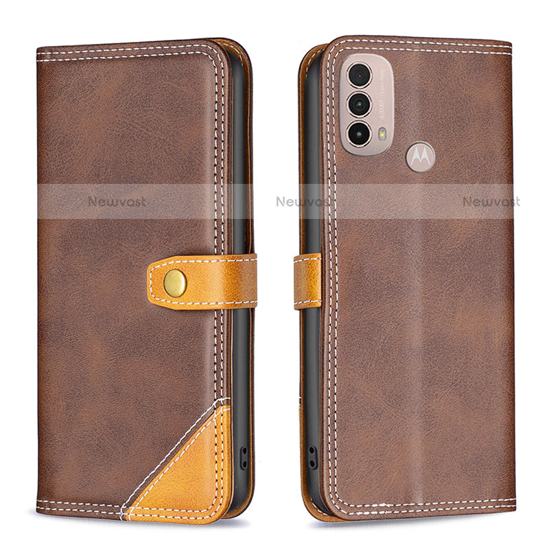 Leather Case Stands Flip Cover Holder B02F for Motorola Moto E20 Brown