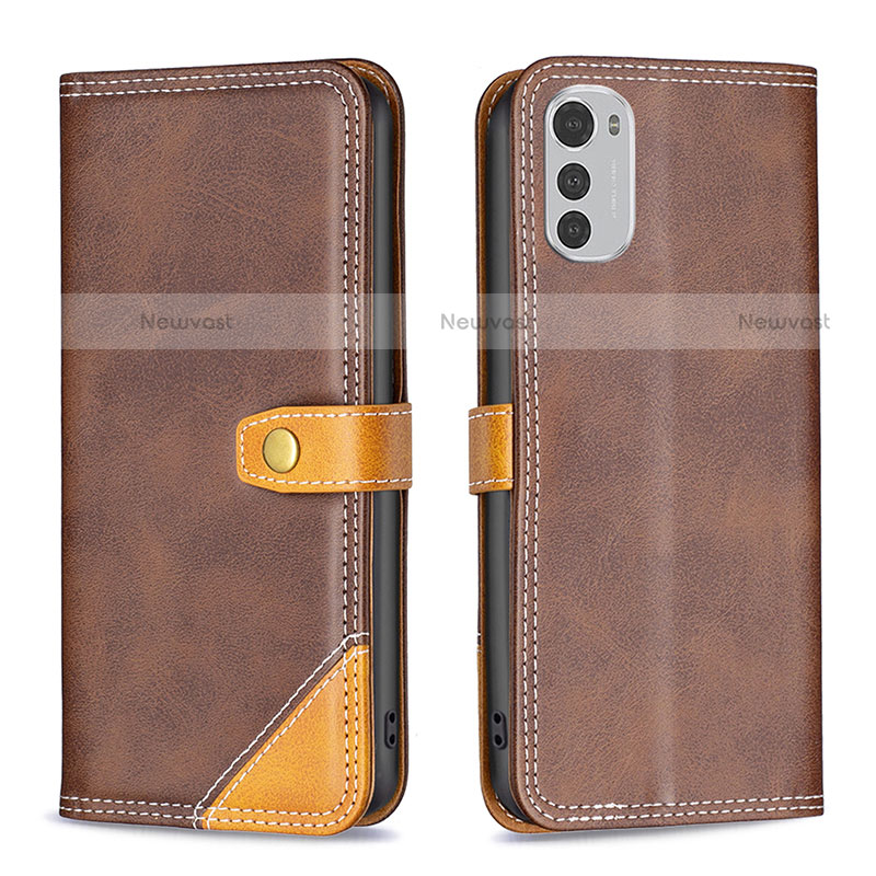 Leather Case Stands Flip Cover Holder B02F for Motorola Moto E32 Brown