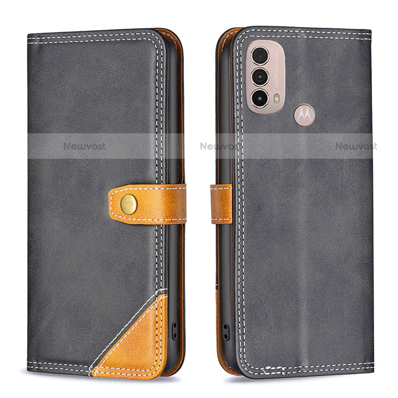 Leather Case Stands Flip Cover Holder B02F for Motorola Moto E40 Black