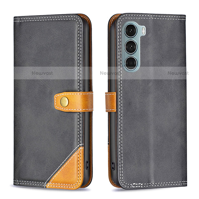 Leather Case Stands Flip Cover Holder B02F for Motorola Moto G200 5G Black