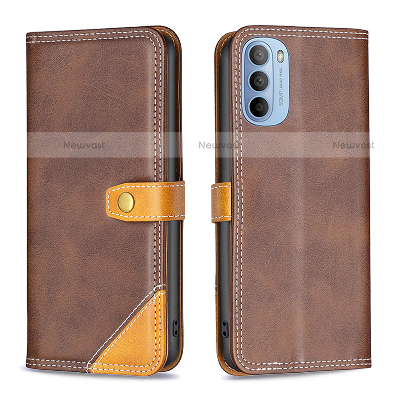 Leather Case Stands Flip Cover Holder B02F for Motorola Moto G31 Brown