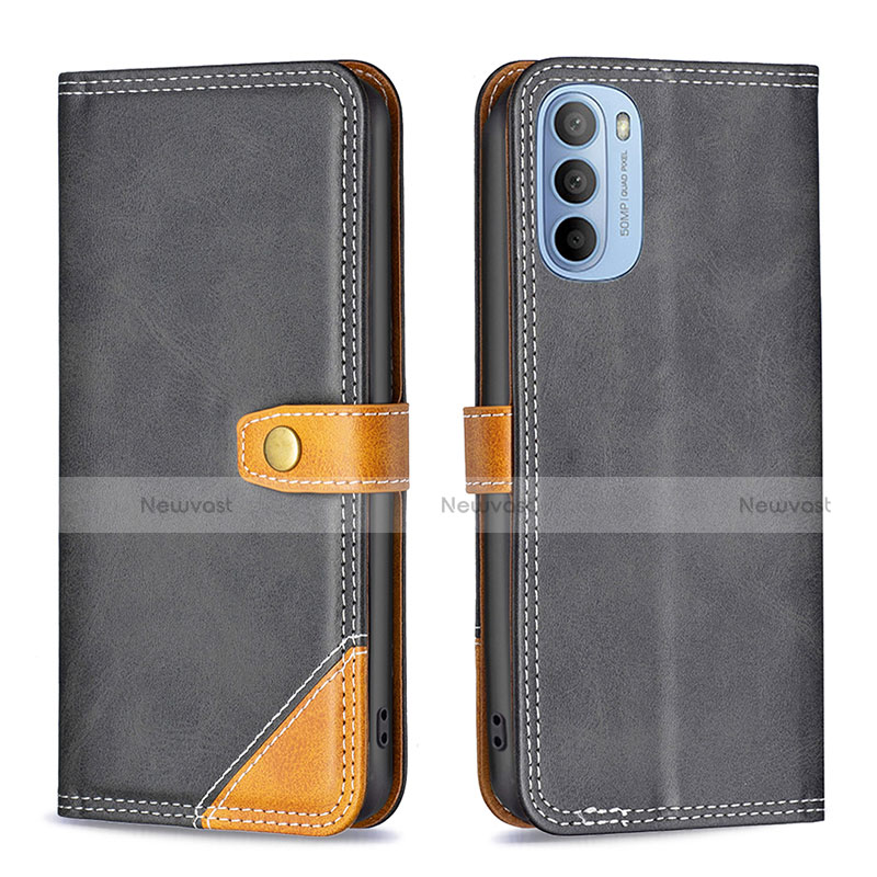 Leather Case Stands Flip Cover Holder B02F for Motorola Moto G41 Black
