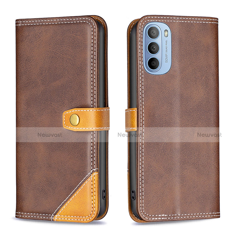 Leather Case Stands Flip Cover Holder B02F for Motorola Moto G41 Brown