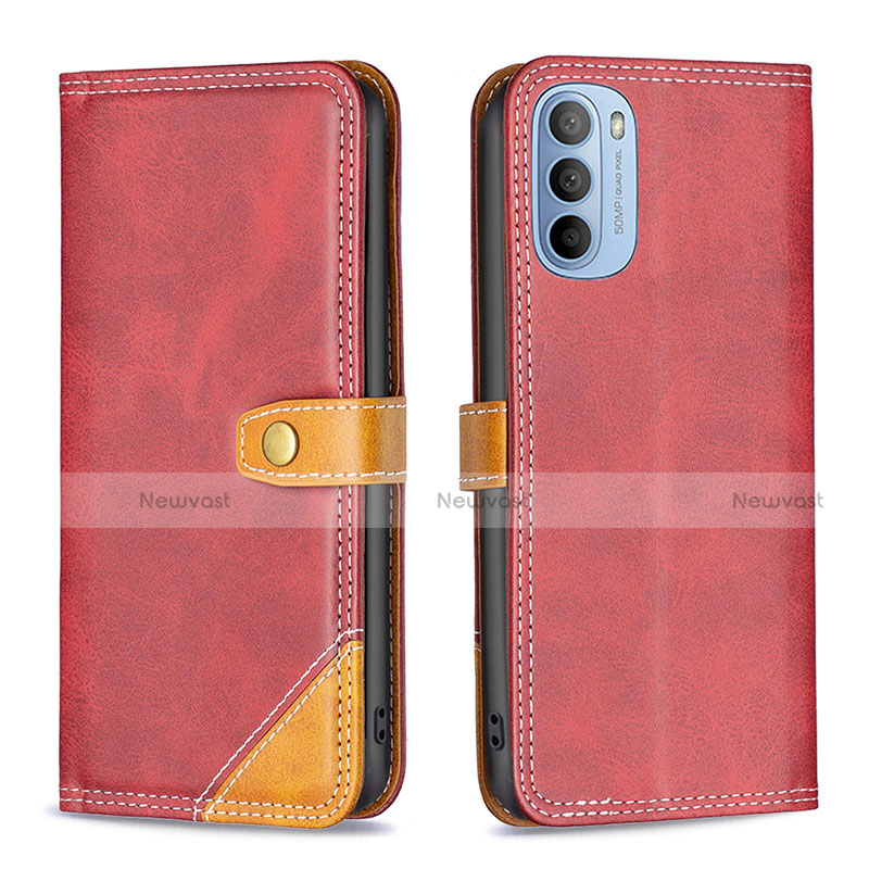 Leather Case Stands Flip Cover Holder B02F for Motorola Moto G41 Red