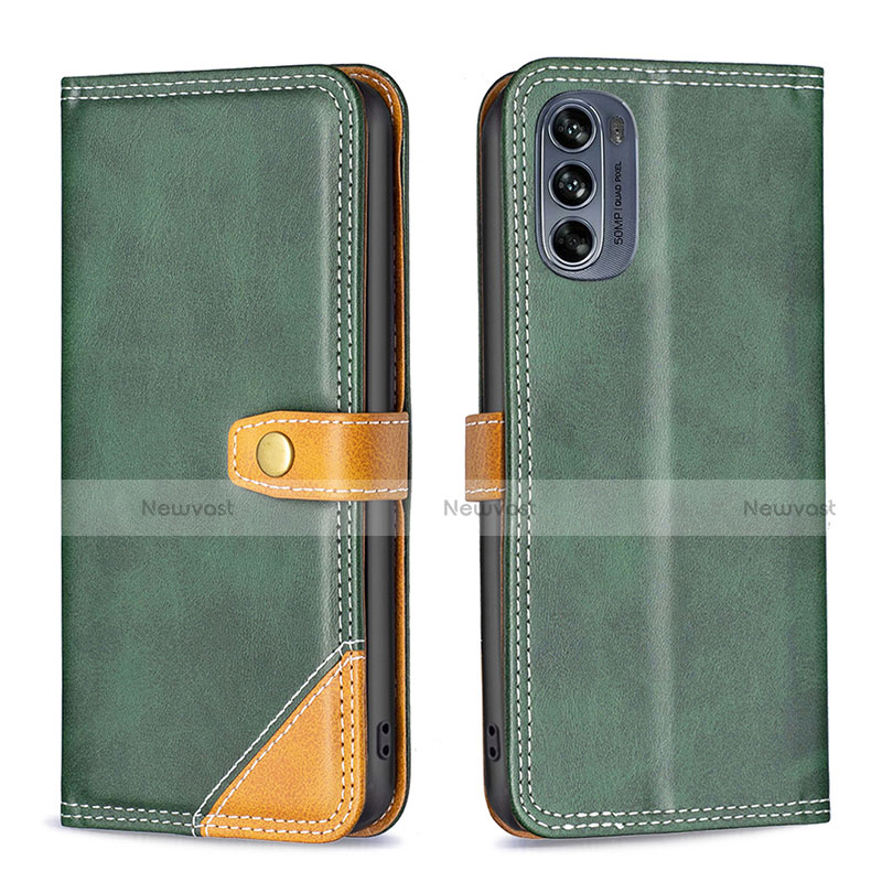 Leather Case Stands Flip Cover Holder B02F for Motorola Moto G62 5G Green
