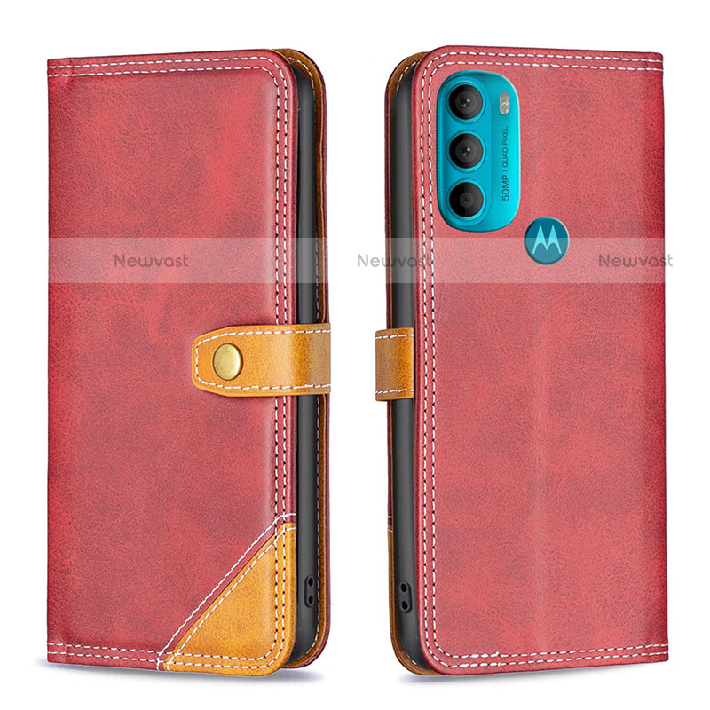 Leather Case Stands Flip Cover Holder B02F for Motorola Moto G71 5G Red