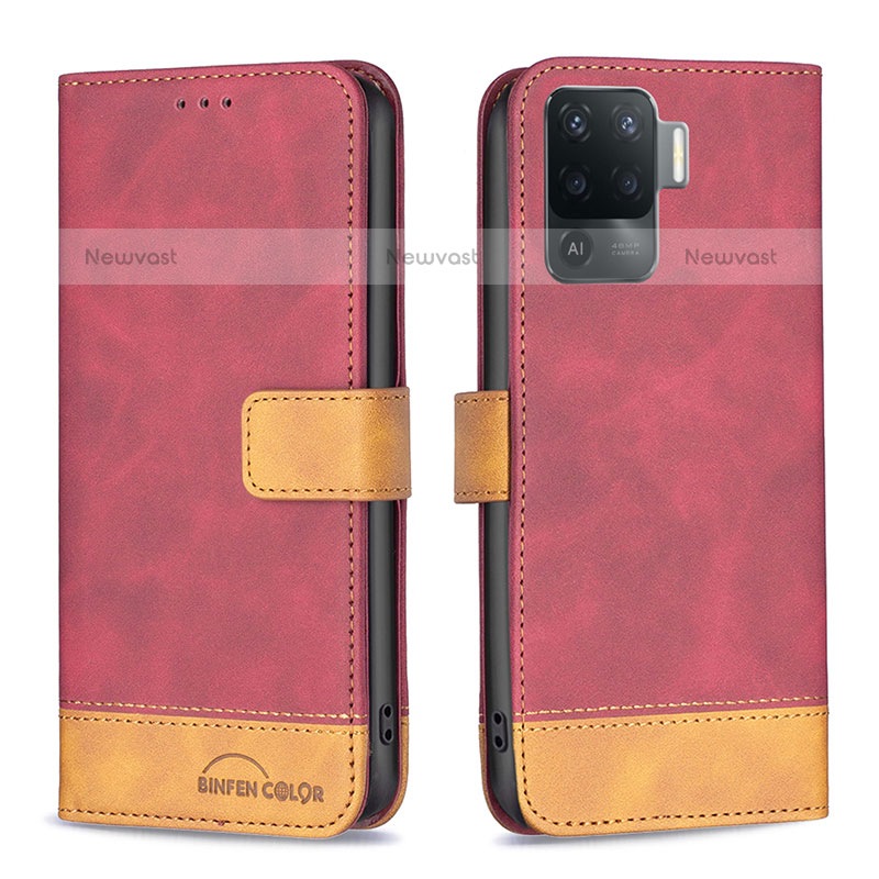 Leather Case Stands Flip Cover Holder B02F for Oppo A94 4G Red