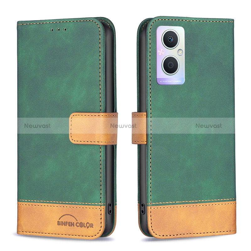 Leather Case Stands Flip Cover Holder B02F for Oppo Reno7 Lite 5G Green