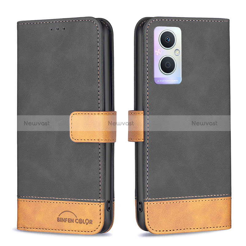 Leather Case Stands Flip Cover Holder B02F for Oppo Reno8 Lite 5G Black