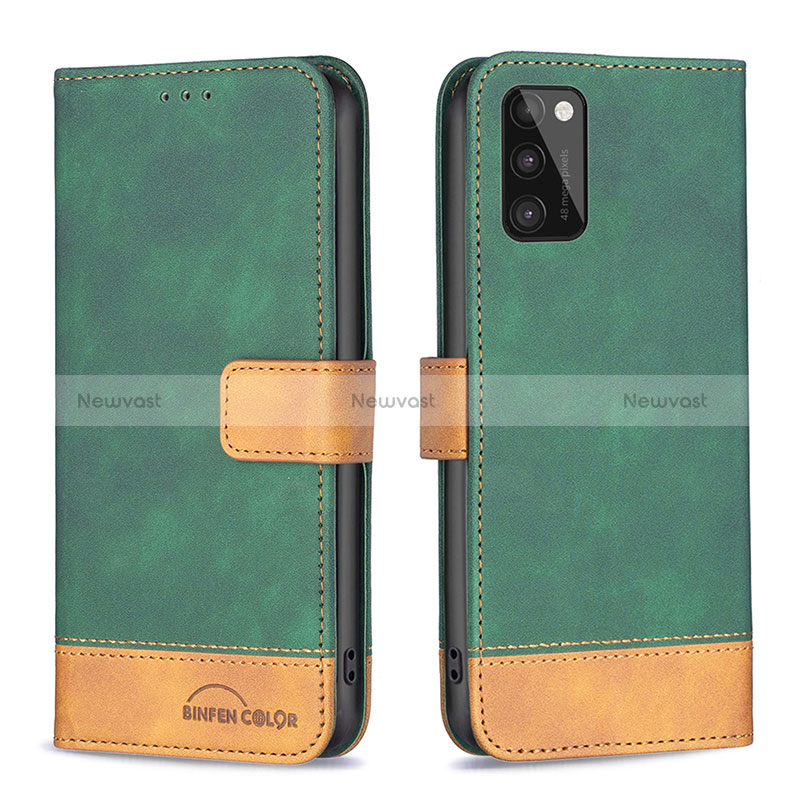 Leather Case Stands Flip Cover Holder B02F for Samsung Galaxy A41 Green