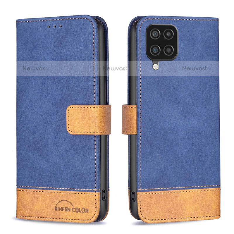 Leather Case Stands Flip Cover Holder B02F for Samsung Galaxy F12 Blue