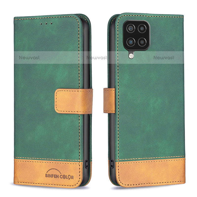 Leather Case Stands Flip Cover Holder B02F for Samsung Galaxy F12 Green