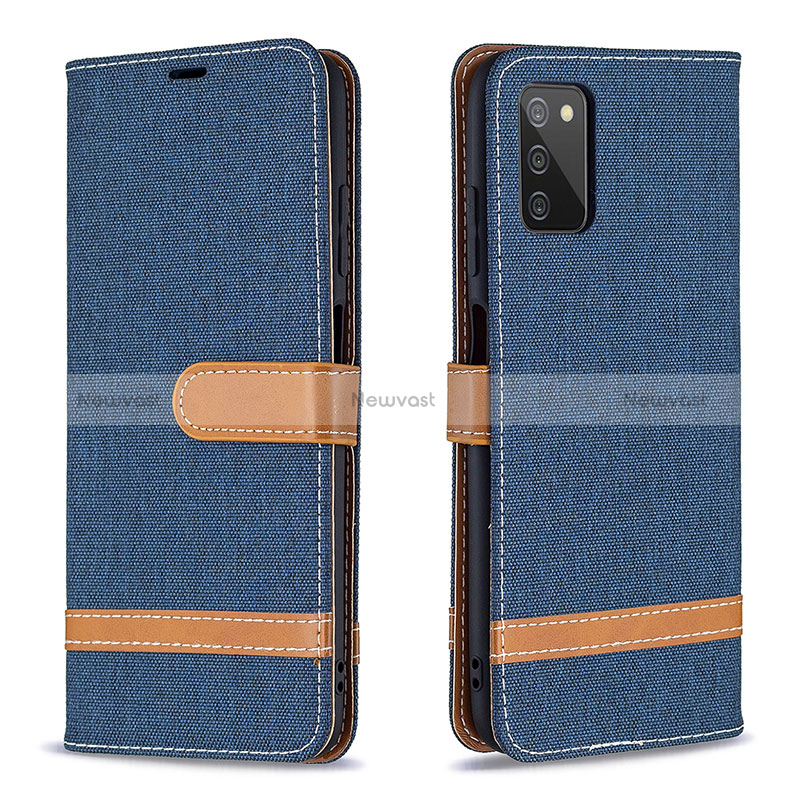 Leather Case Stands Flip Cover Holder B02F for Samsung Galaxy M02s Navy Blue