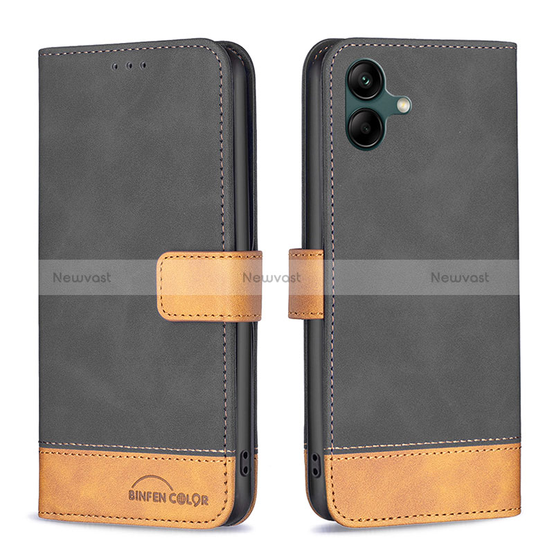 Leather Case Stands Flip Cover Holder B02F for Samsung Galaxy M04 Black