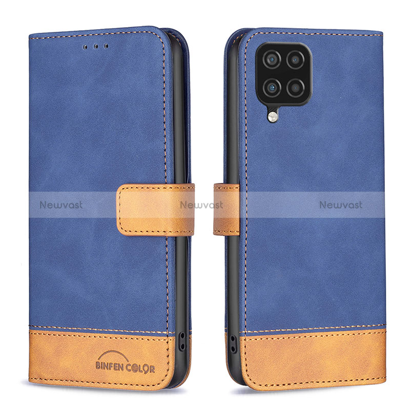 Leather Case Stands Flip Cover Holder B02F for Samsung Galaxy M12 Blue
