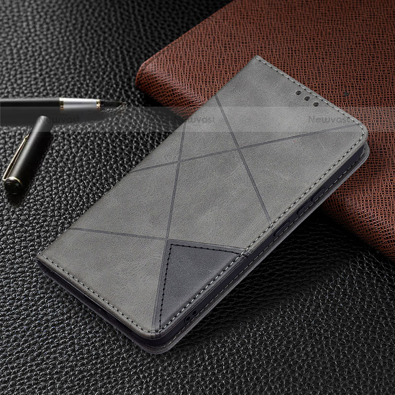 Leather Case Stands Flip Cover Holder B02F for Samsung Galaxy S21 Plus 5G Gray
