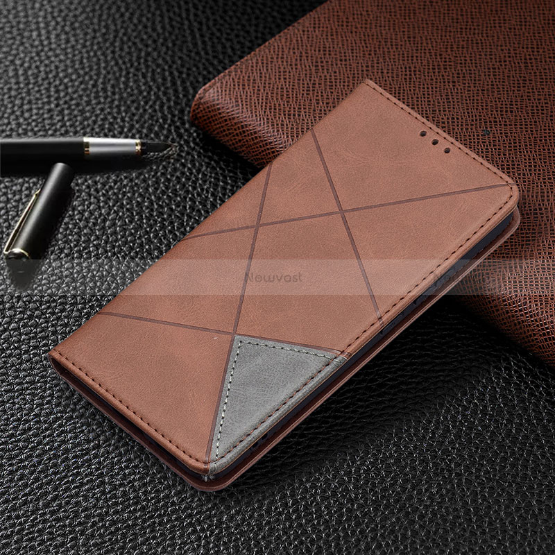 Leather Case Stands Flip Cover Holder B02F for Samsung Galaxy S22 Plus 5G Brown