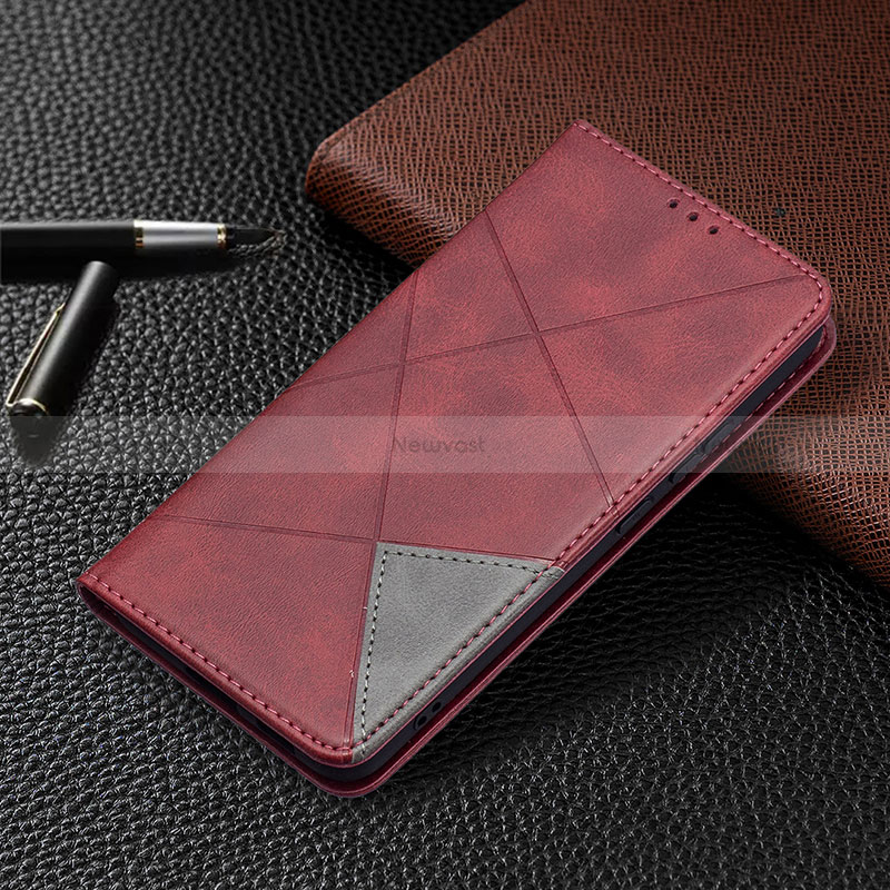 Leather Case Stands Flip Cover Holder B02F for Samsung Galaxy S22 Plus 5G Red