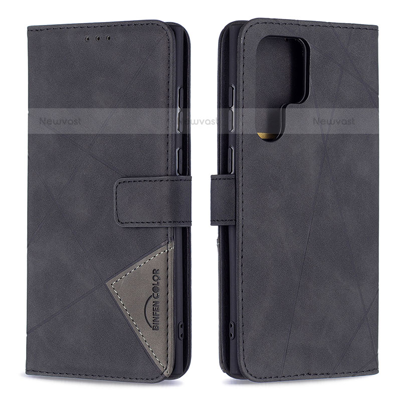 Leather Case Stands Flip Cover Holder B02F for Samsung Galaxy S23 Ultra 5G Black