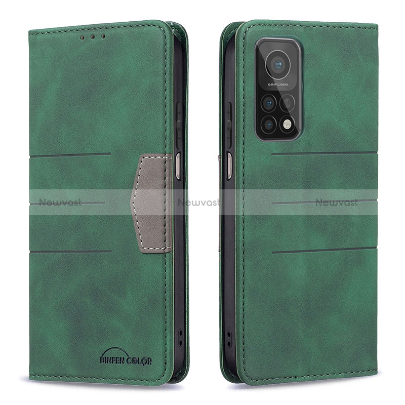 Leather Case Stands Flip Cover Holder B02F for Xiaomi Mi 10T 5G Green