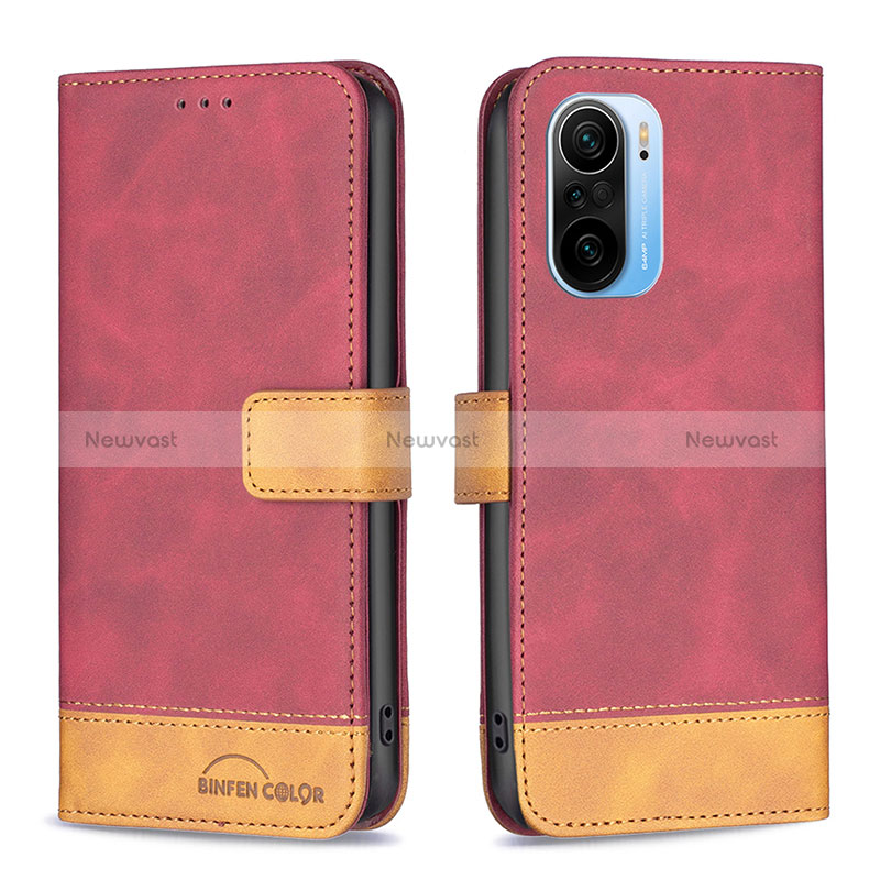 Leather Case Stands Flip Cover Holder B02F for Xiaomi Mi 11X Pro 5G Red