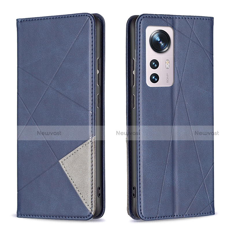 Leather Case Stands Flip Cover Holder B02F for Xiaomi Mi 12 5G Blue
