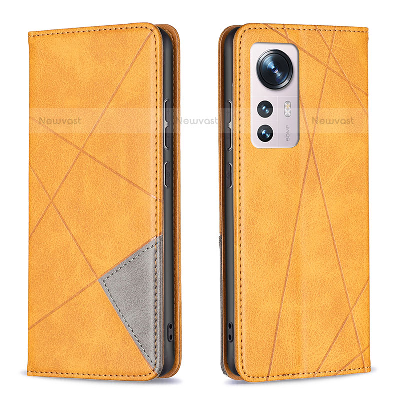 Leather Case Stands Flip Cover Holder B02F for Xiaomi Mi 12 Pro 5G Yellow