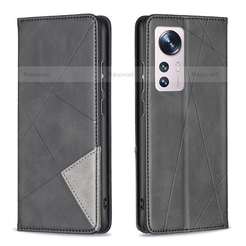Leather Case Stands Flip Cover Holder B02F for Xiaomi Mi 12X 5G Black