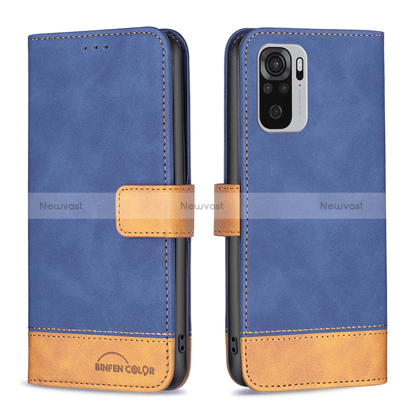 Leather Case Stands Flip Cover Holder B02F for Xiaomi Poco M5S Blue