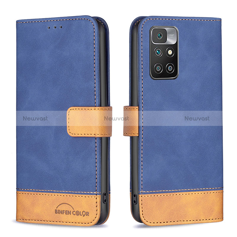 Leather Case Stands Flip Cover Holder B02F for Xiaomi Redmi 10 (2022) Blue