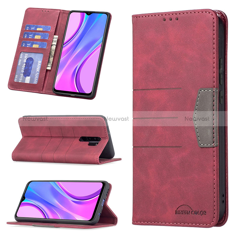 Leather Case Stands Flip Cover Holder B02F for Xiaomi Redmi 9