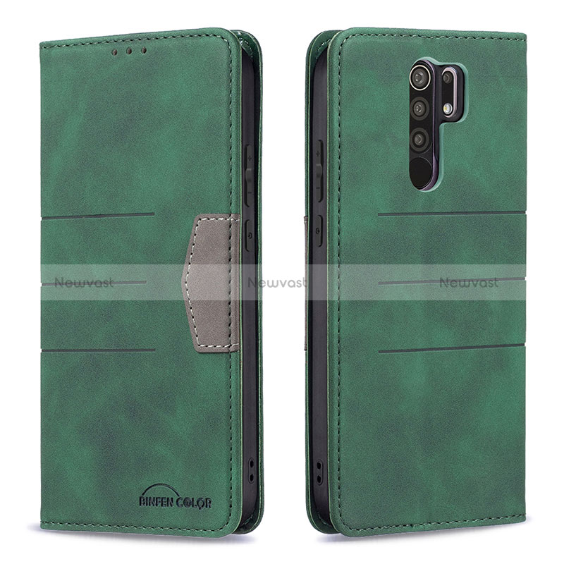 Leather Case Stands Flip Cover Holder B02F for Xiaomi Redmi 9 Green