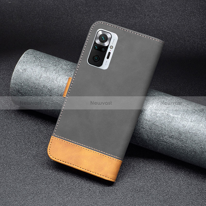 Leather Case Stands Flip Cover Holder B02F for Xiaomi Redmi Note 10 Pro 4G