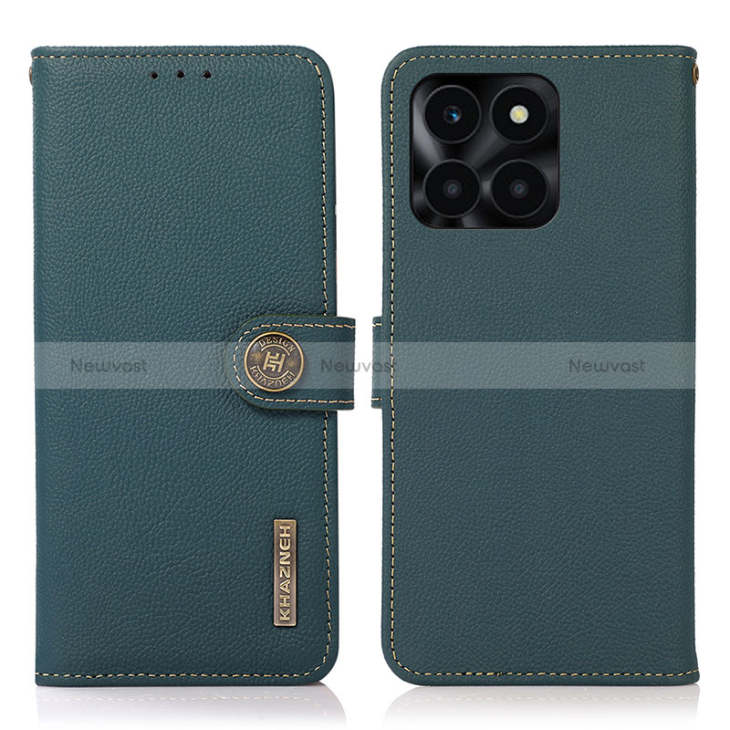 Leather Case Stands Flip Cover Holder B02H for Huawei Honor X8b Green