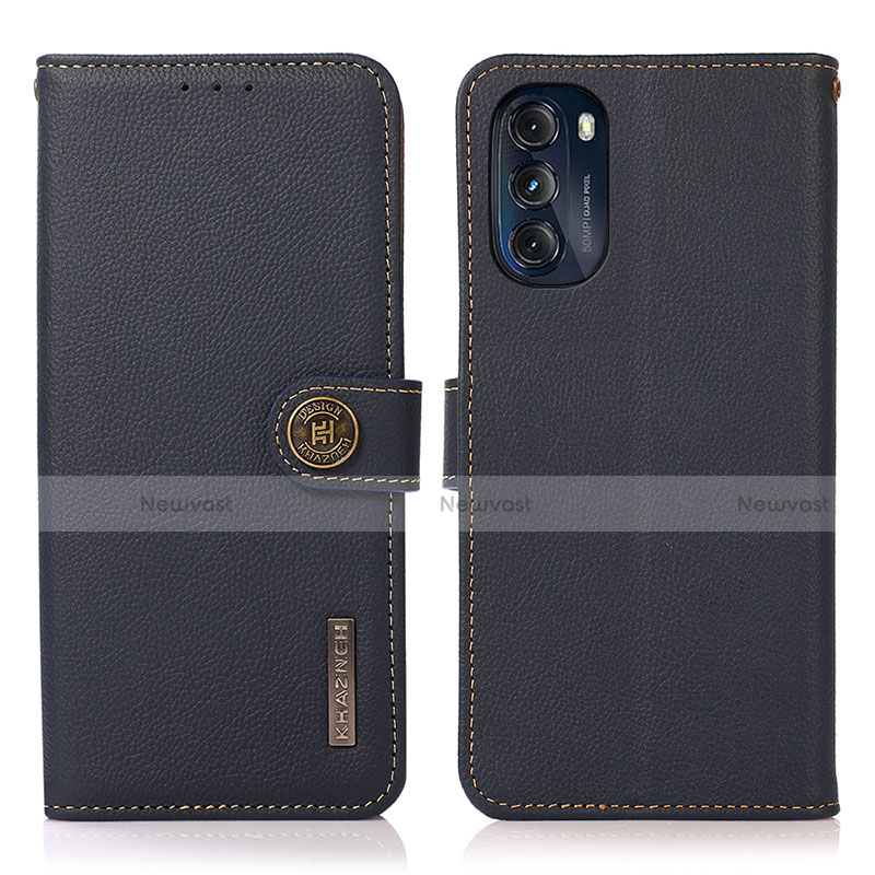 Leather Case Stands Flip Cover Holder B02H for Motorola Moto G 5G (2022) Blue