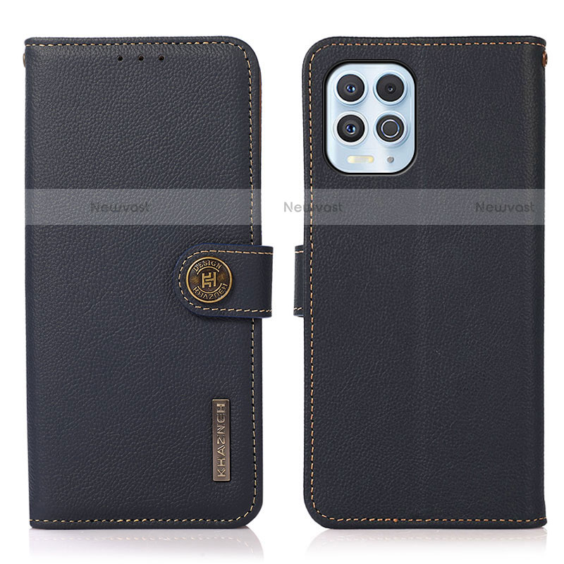 Leather Case Stands Flip Cover Holder B02H for Motorola Moto G100 5G Blue