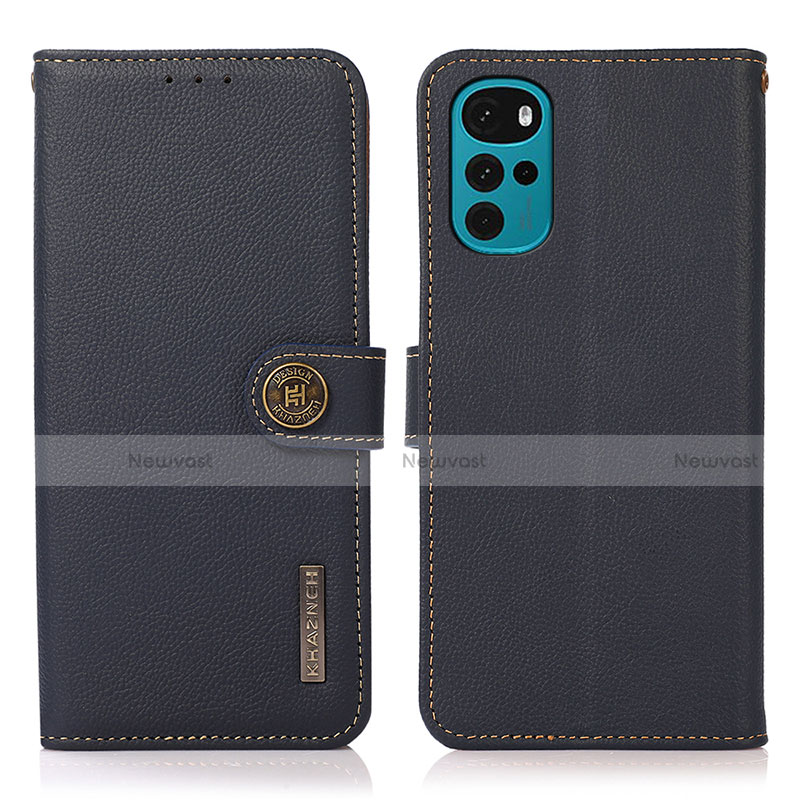 Leather Case Stands Flip Cover Holder B02H for Motorola Moto G22 Blue