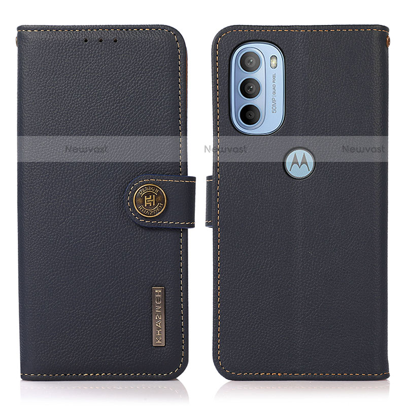 Leather Case Stands Flip Cover Holder B02H for Motorola Moto G31 Blue