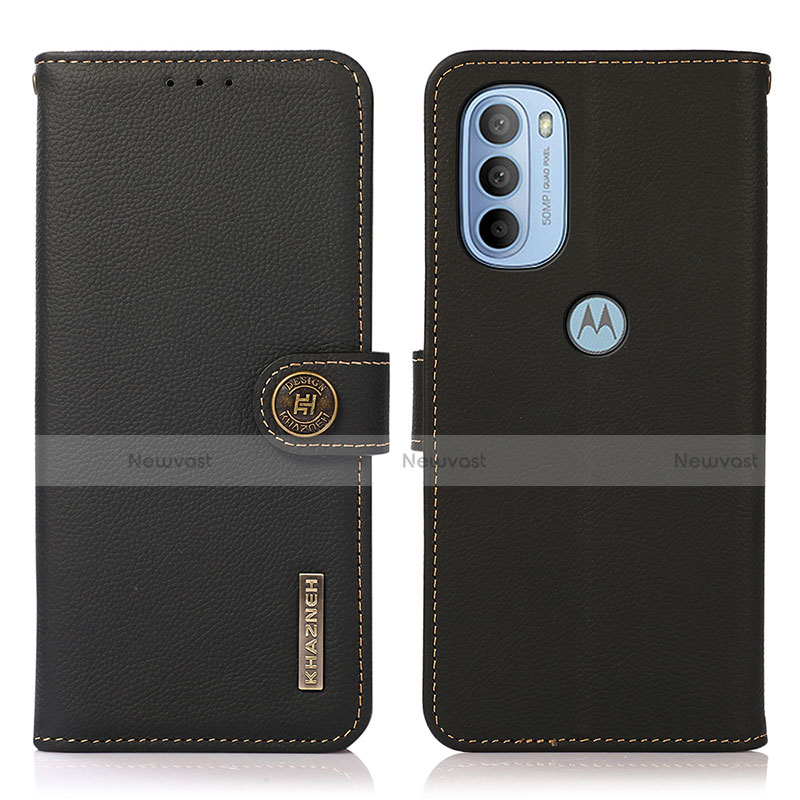 Leather Case Stands Flip Cover Holder B02H for Motorola Moto G41 Black