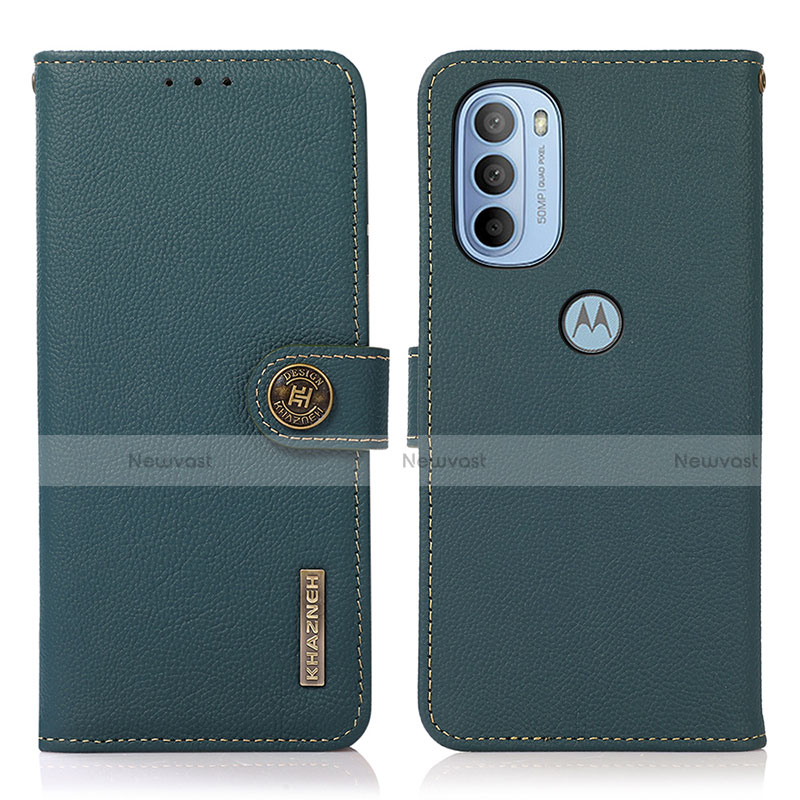 Leather Case Stands Flip Cover Holder B02H for Motorola Moto G41 Green