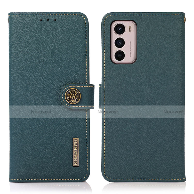 Leather Case Stands Flip Cover Holder B02H for Motorola Moto G42 Green