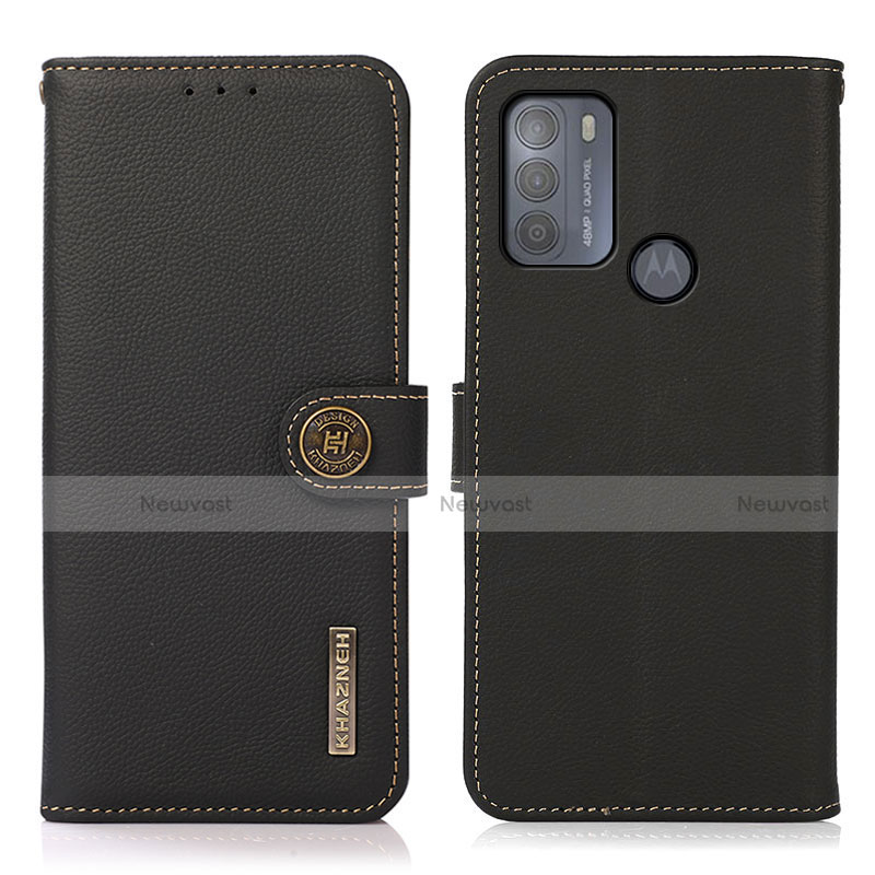 Leather Case Stands Flip Cover Holder B02H for Motorola Moto G50 Black