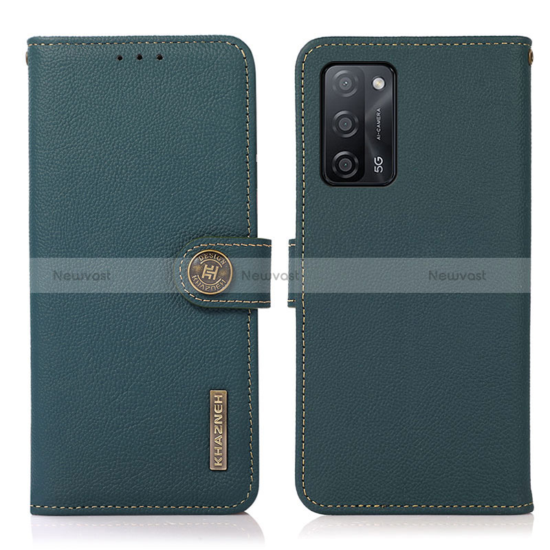 Leather Case Stands Flip Cover Holder B02H for Oppo A53s 5G Green