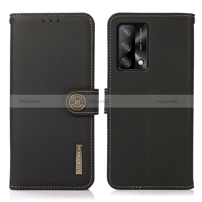 Leather Case Stands Flip Cover Holder B02H for Oppo Reno6 Lite Black