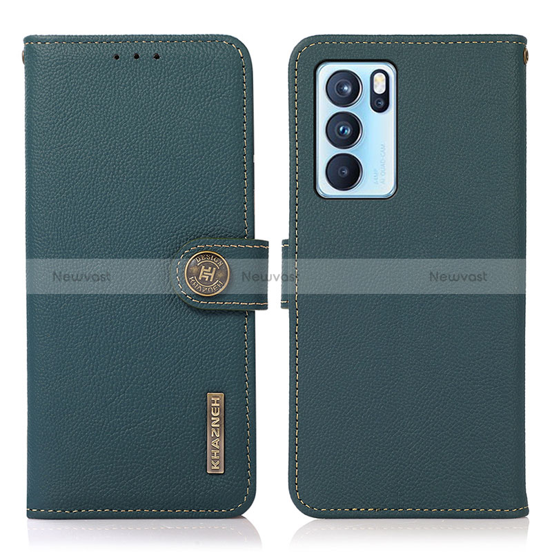Leather Case Stands Flip Cover Holder B02H for Oppo Reno6 Pro 5G India Green