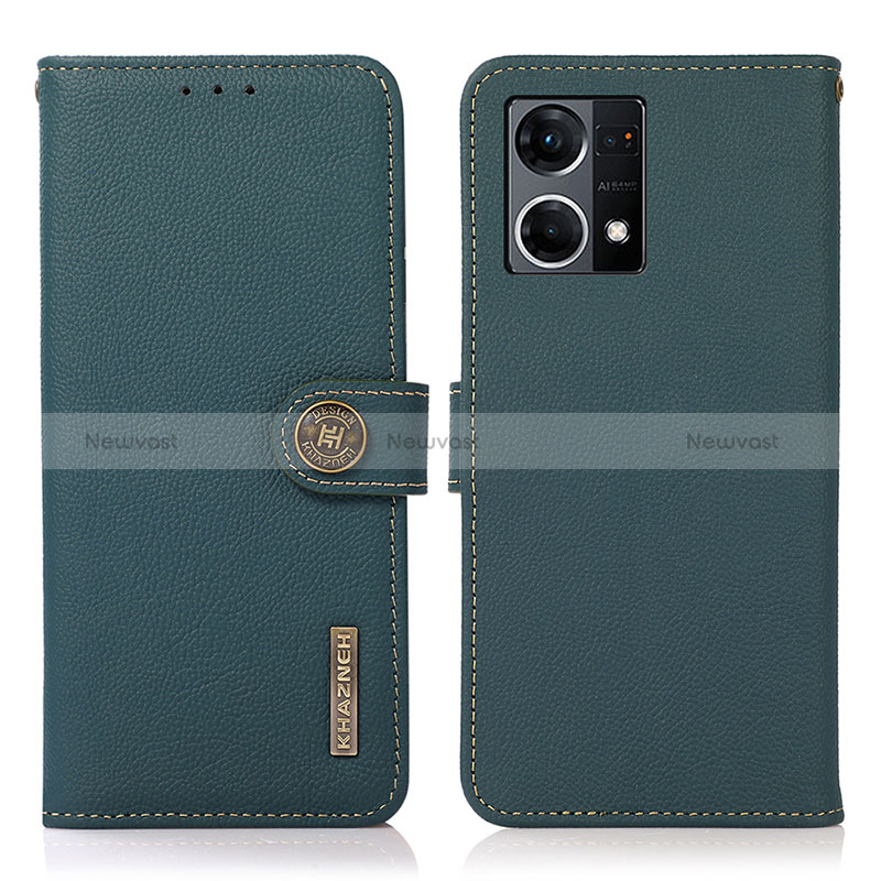 Leather Case Stands Flip Cover Holder B02H for Oppo Reno7 4G Green