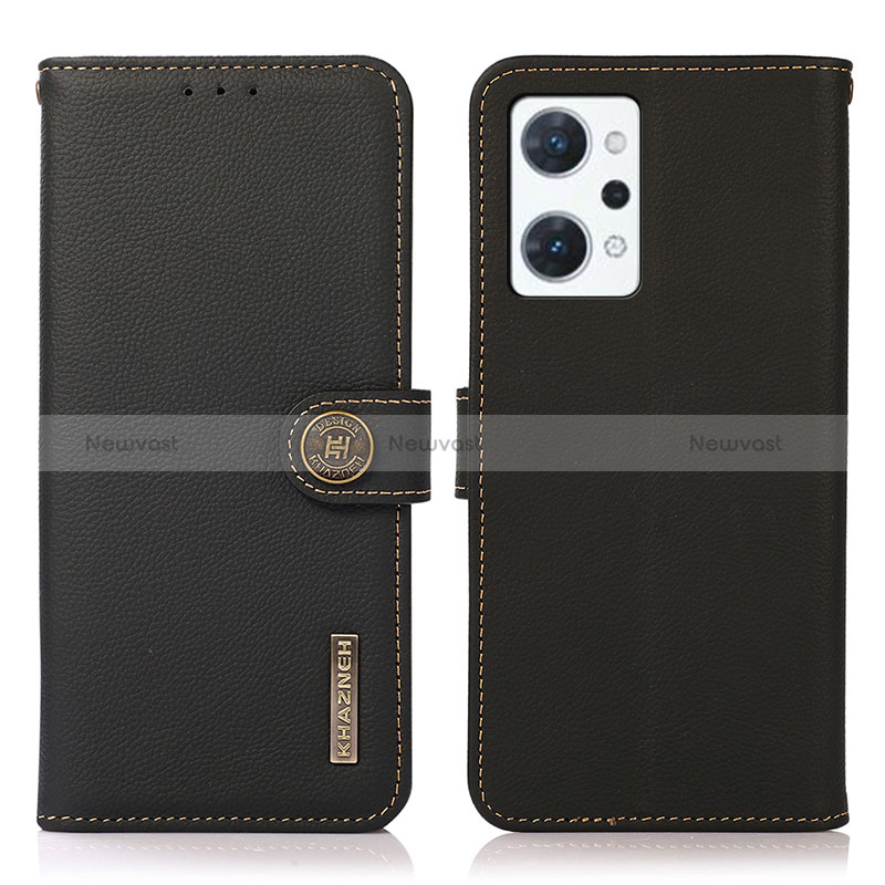 Leather Case Stands Flip Cover Holder B02H for Oppo Reno7 A Black