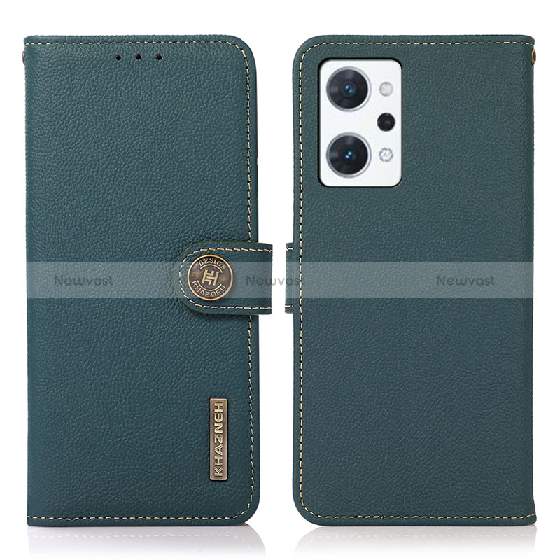 Leather Case Stands Flip Cover Holder B02H for Oppo Reno7 A Green