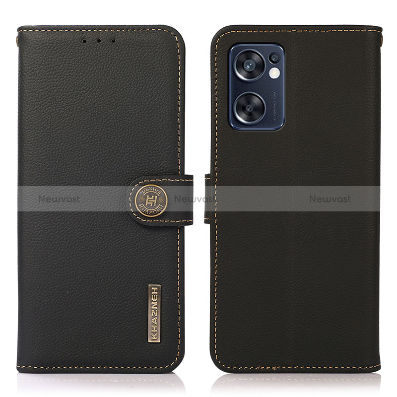 Leather Case Stands Flip Cover Holder B02H for Oppo Reno7 SE 5G Black