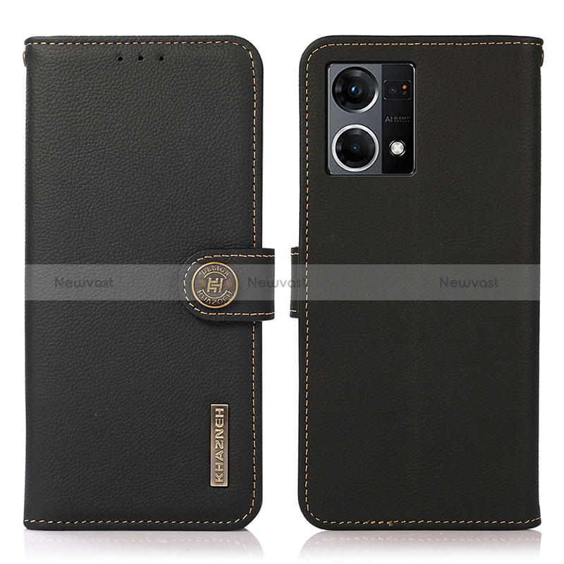 Leather Case Stands Flip Cover Holder B02H for Oppo Reno8 4G Black